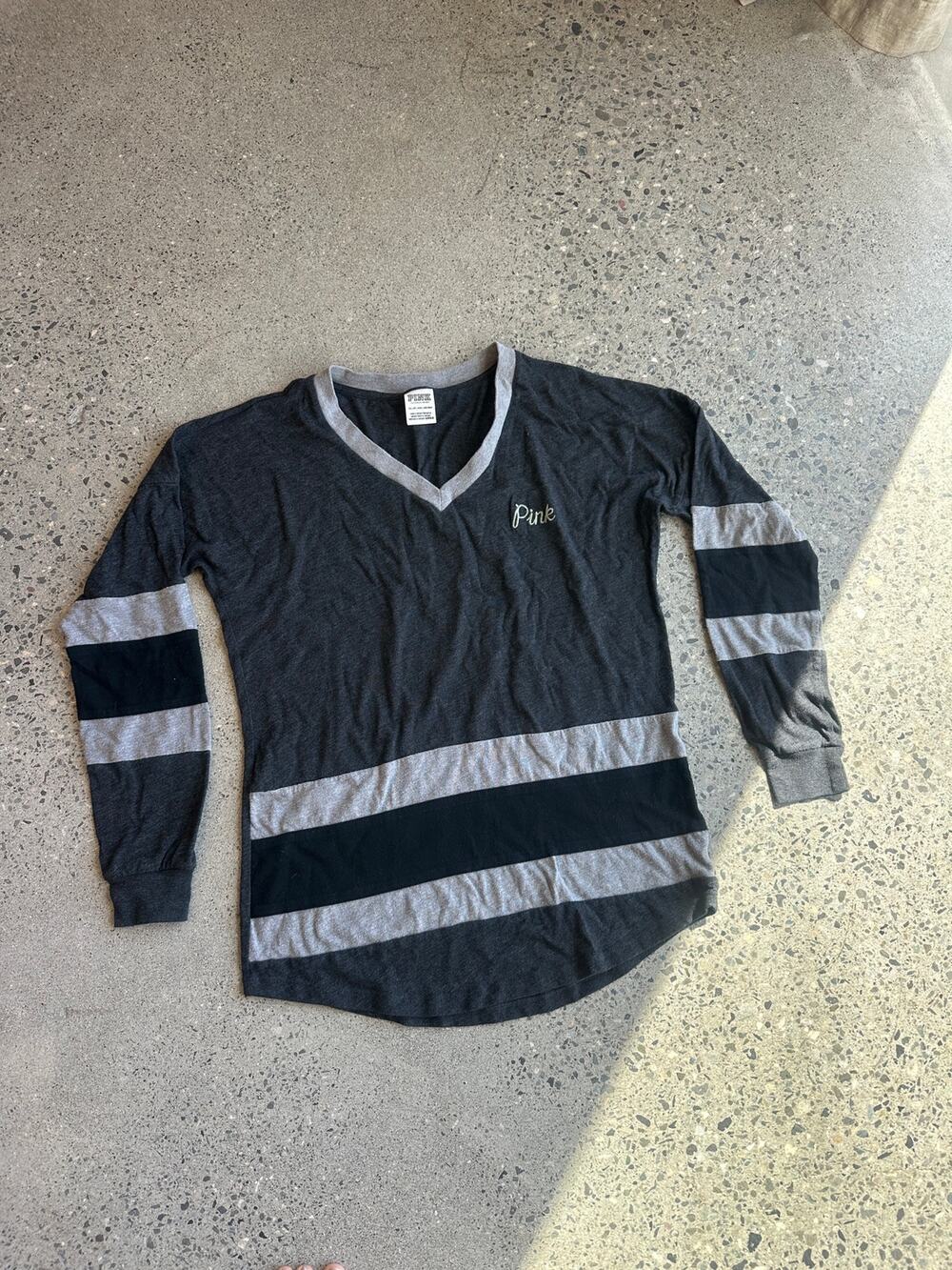 Victoria’s Secret PINK Varsity Striped Long Sleeve V-Neck Top XS
